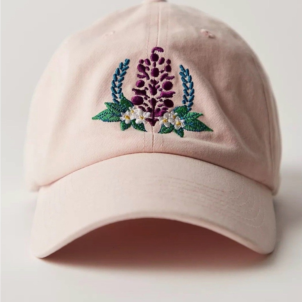 Free People Pink Embroidered Floral Baseball Cap